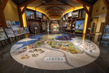 The entrance to the Noto Satoyama Satoumi Museum, featuring a large map highlighting unique elements of the region