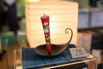 One of the beautifully painted candles in Mr. Takazawa’s shop