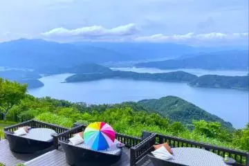 Ms. Kawaguchi admiring the view of the Five Lakes of Mikata