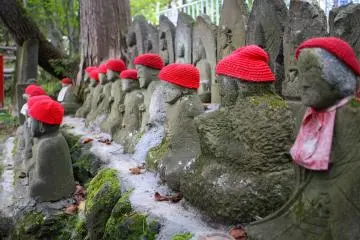 Many Jizo statues to protect travelers