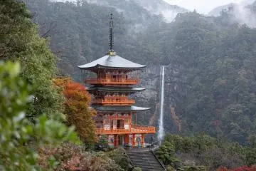 Seigantoji’s pagoda with Nachi Falls