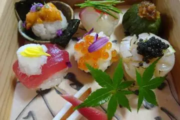 Artfully arranged sushi