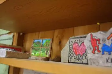 Some of the staff member's intricate works. A few of their limestone features many eroded layers; creating a 3D effect.