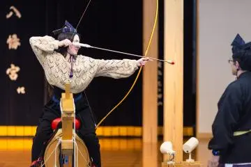 Yabusame training on a wooden horse