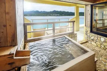 Private hot spring bath in ocean view suite