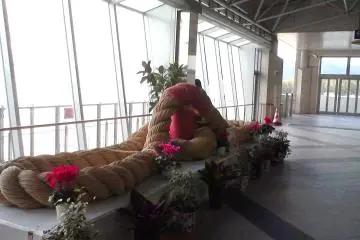 A tug-of-war rope on display at Sendai Station