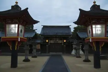 A succession of lanterns indicate the path to the shrine's main hall.