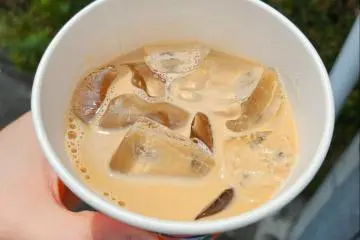 A close-up of an iced latte from Lawson