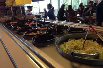 <p>A close up shot of the salad bar</p>