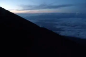 Sun setting, and our pitch black descent