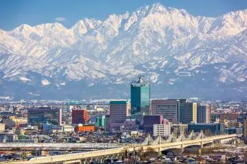 The Tateyama mountains providing a backdrop for Toyama