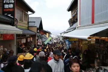 The crowded traditional streets of Kyoto