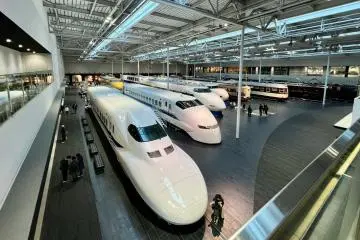 Trains on display at the SCMaglev and Railway Park