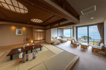 A room with views over the bay at Hakusuikan Ryokan
