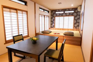 A raised seating area at Matsuya Ryokan