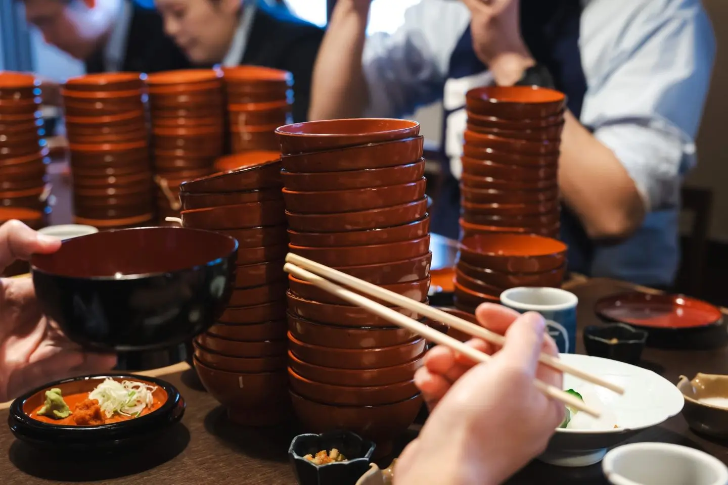 Mountains of soba bowls (Photo: Todd Fong)