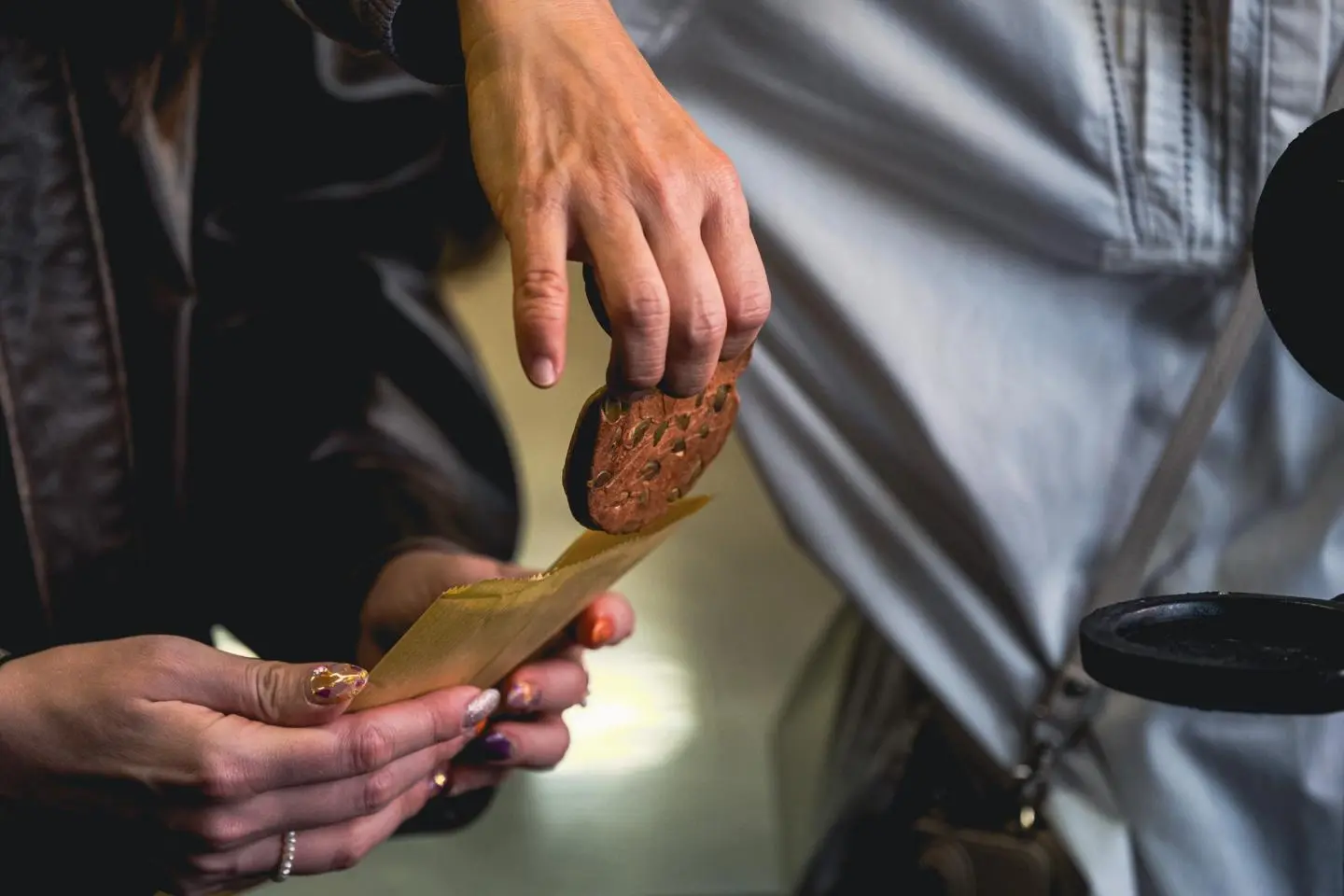 Pumpkin-flavored, cookie-type senbei fresh off the mold (Photo: Todd Fong)