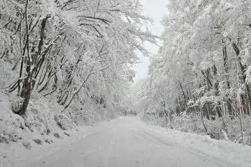 Snowy road to Nyuto Onsen Village