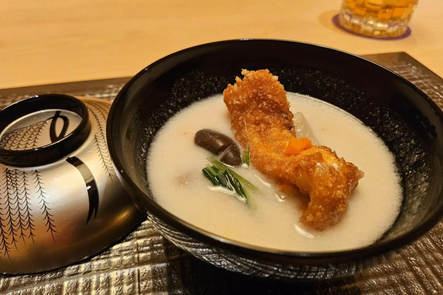 Deep-fried cod in shirako milt broth