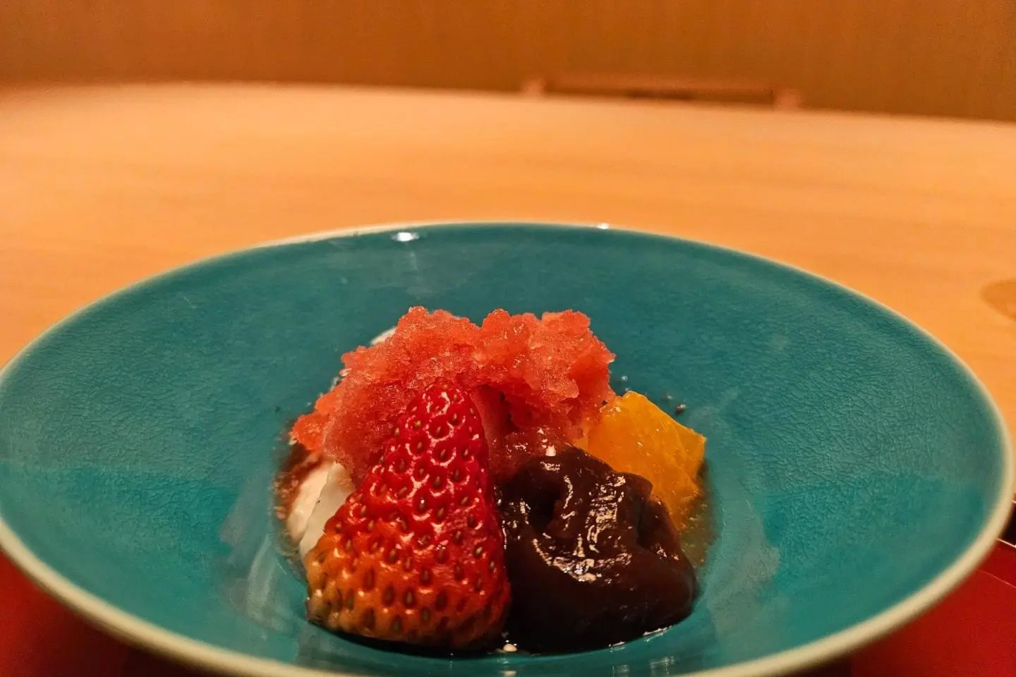 Strawberry sorbet and azuki red beans