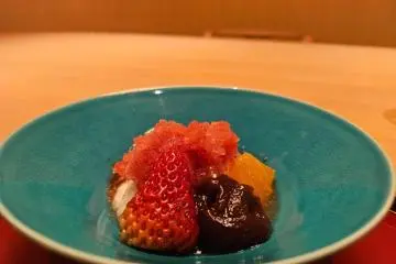 Strawberry sorbet and azuki red beans