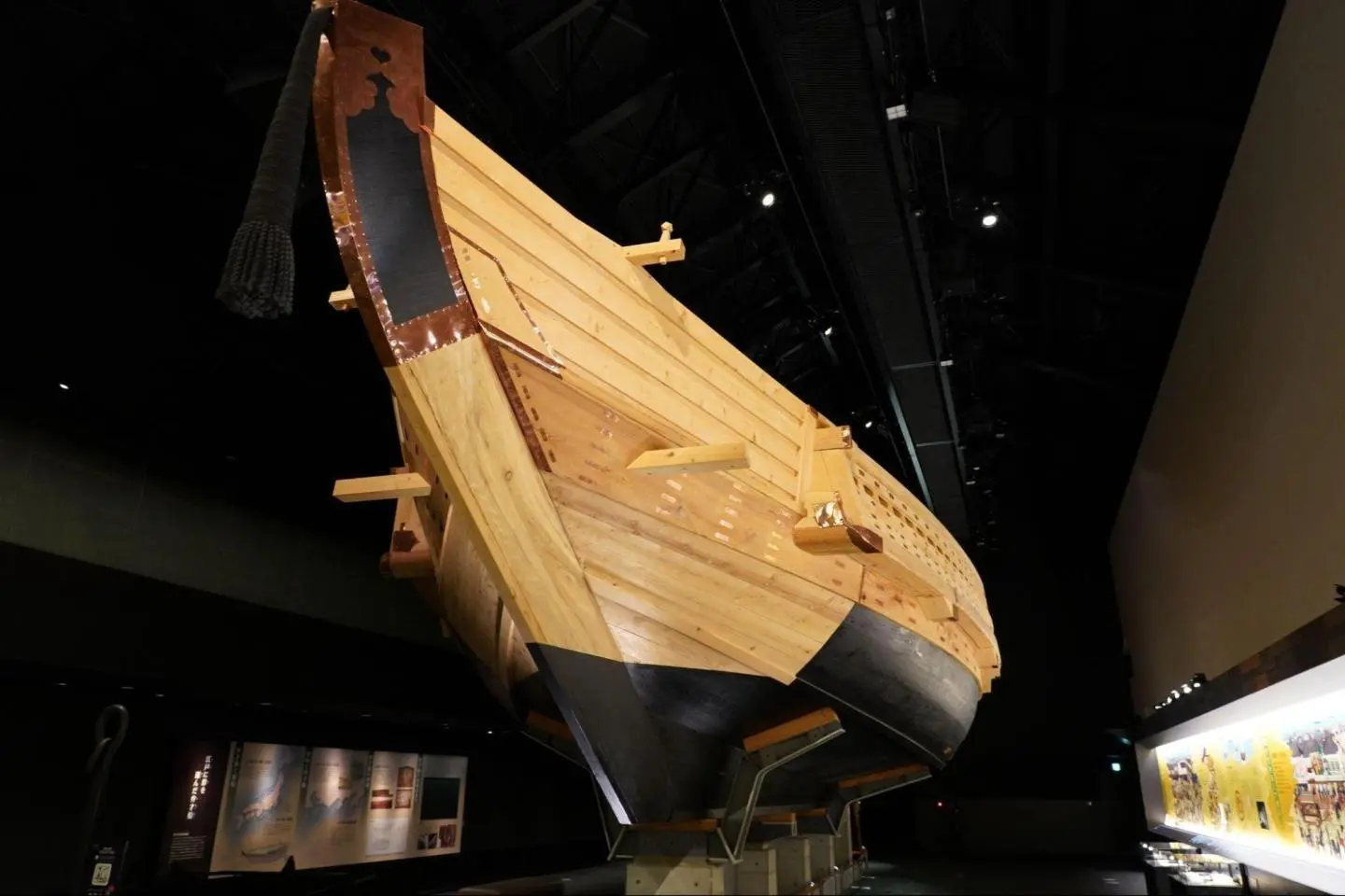 A recreation of the bezaisen wooden sailing ship used to transport goods