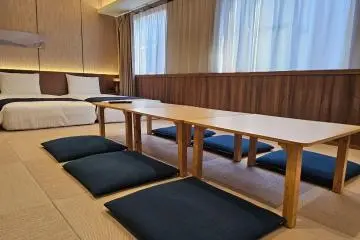 Low table and tatami mats at Village Kyoto