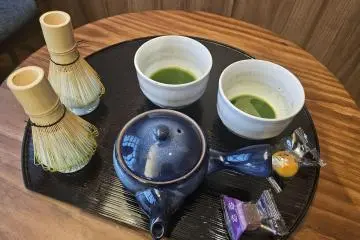 Frothy matcha and sweets