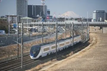 Keisei Skyliner with Mount Fuji in the background