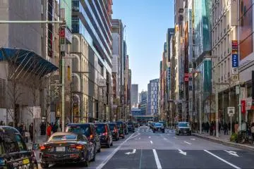 The streets and skyline of Ginza, Tokyo