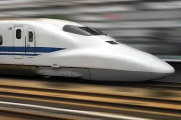 A Japanese bullet train flying by