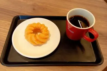 Blended coffee and a French cruller