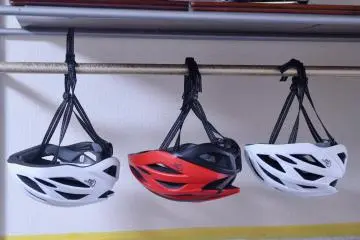 The helmets that Minoh Cycle Tours provides