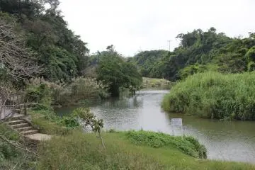<p>The Hija River divides Kadena Town from neighboring Yomitan Village</p>