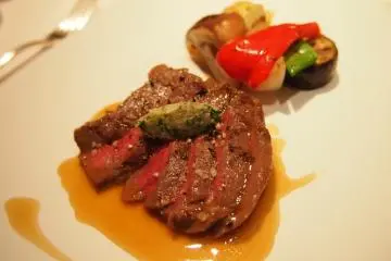 Main dish: Tagliata beef with Shinshu wasabi puree. The beef was perfectly soft and the combination with wasabi added a unique and delicious Japanese flavour to an otherwise Italian cuisine.