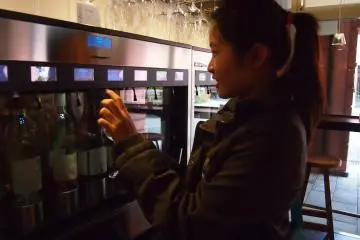 The nifty wine dispensers are easy to use! Using a wine card, simply choose the type of amount and the preferred amount. Taste as much as you want and pay at the end!