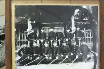 Military photo taken in front of a local shrine