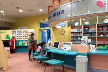 Across from the third floor café is the reading library. Enjoy...I mean reserach!... all the comic books you want for as long as you want. Entrance is free with paid admission.