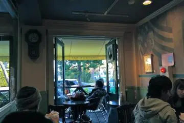 Looking out towards the porch at Freshness Burger in Kamakura