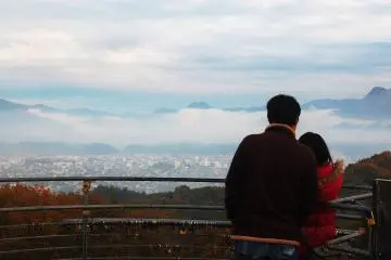 A couple spend romantic time in observatory, Muse Park, Chichibu