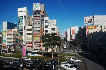 View outside the station, shows the business district of Kumagaya city