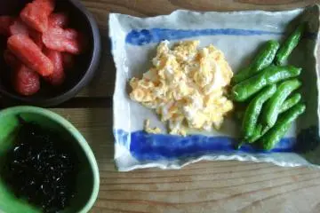 mentaiko (marinated roe), eggs and pickles in Mifune