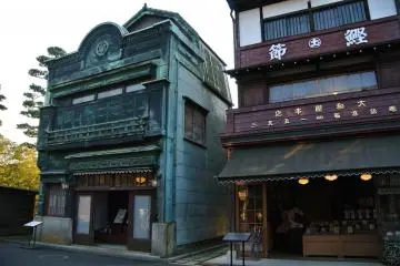 <p>Old street view of shops and houses</p>