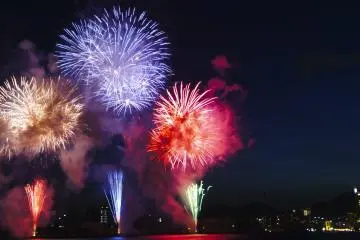 Fireworks and the waterfront of the Kobe Port area
