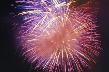 A close-up of the fireworks at Minate Kobe Fireworks festival