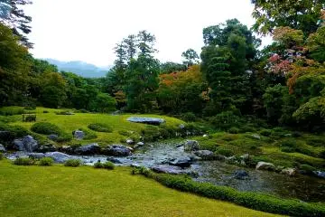 <p>Lawn garden and a shallow pond</p>