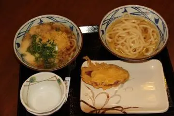 <p>My wife and I enjoyed Kamatama Udon and Bukkake Udon with one piece of tempura which we shared with our six year old son all for 810 yen&nbsp;</p>