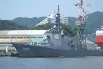 Aegis ship of Japan Defense Force docked at the port of Nagasaki