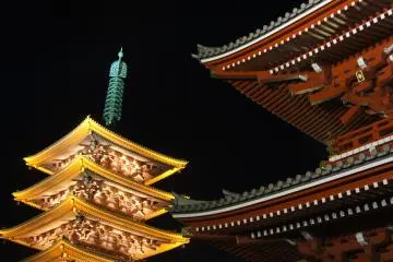 Go-jyuu-no-tou, the five story pagoda on&nbsp;31st December, New Year's Eve. The illumination continues well into the morning of the new year, with no let up in the crowds&nbsp;on the next day.