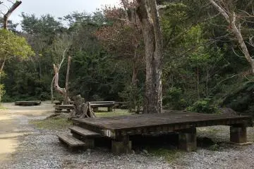 <p>The campground sites are ingenious wooden platforms onto which tents may be pitched</p>